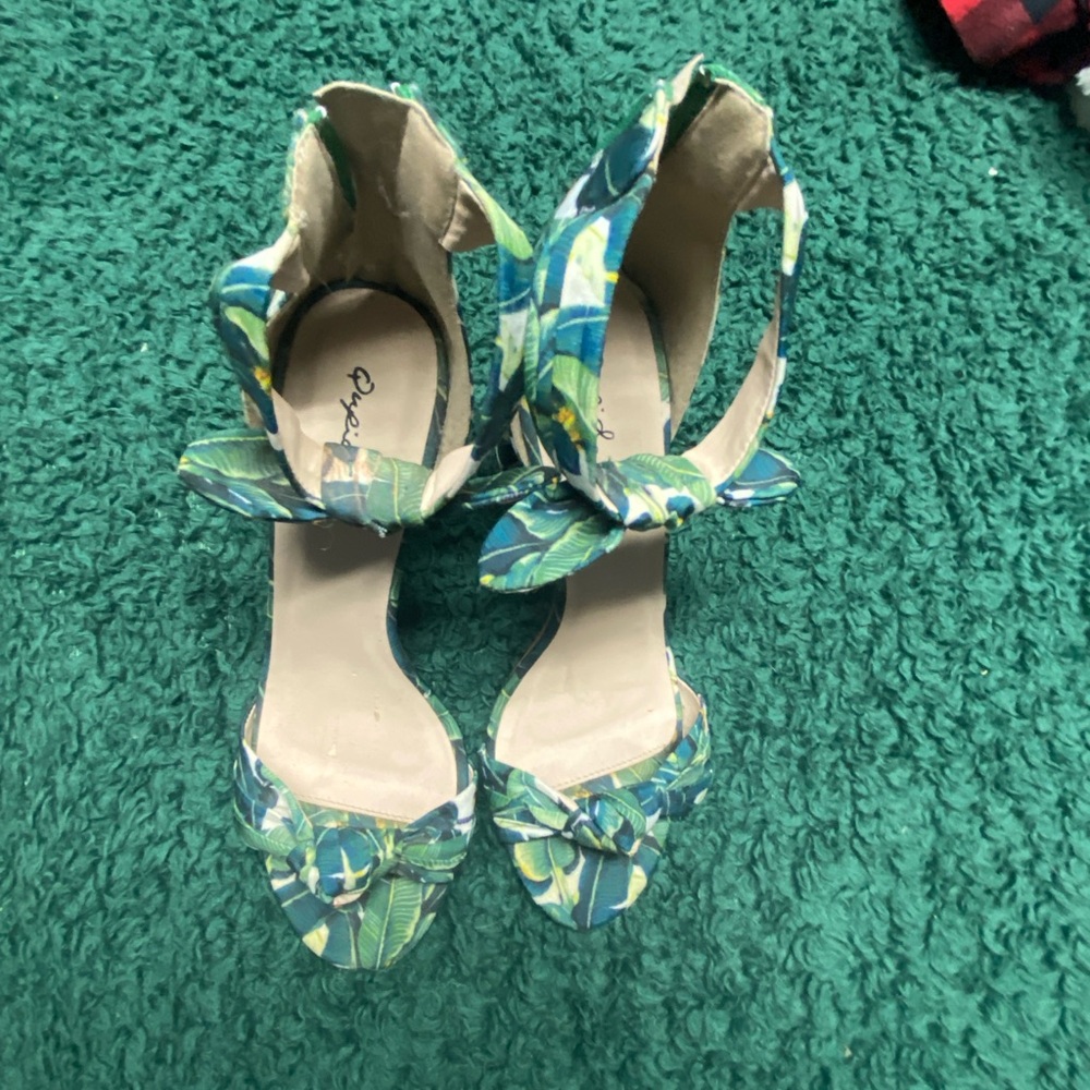 Women's Green Patterned Heels
